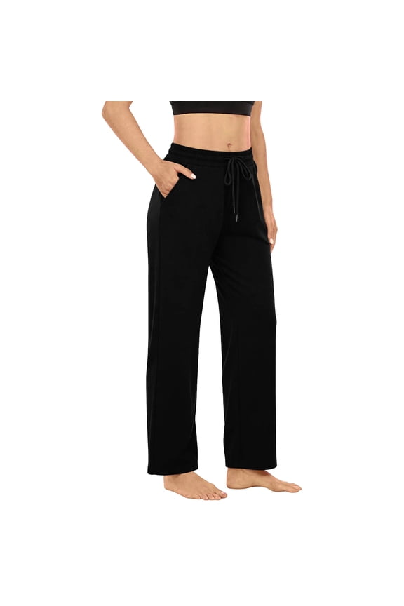 Wide Le Pants Woman Stretch Knit Casual Lounge Pants Drawstring Athletic Work Pants with Pockets,Sizes S-3XL