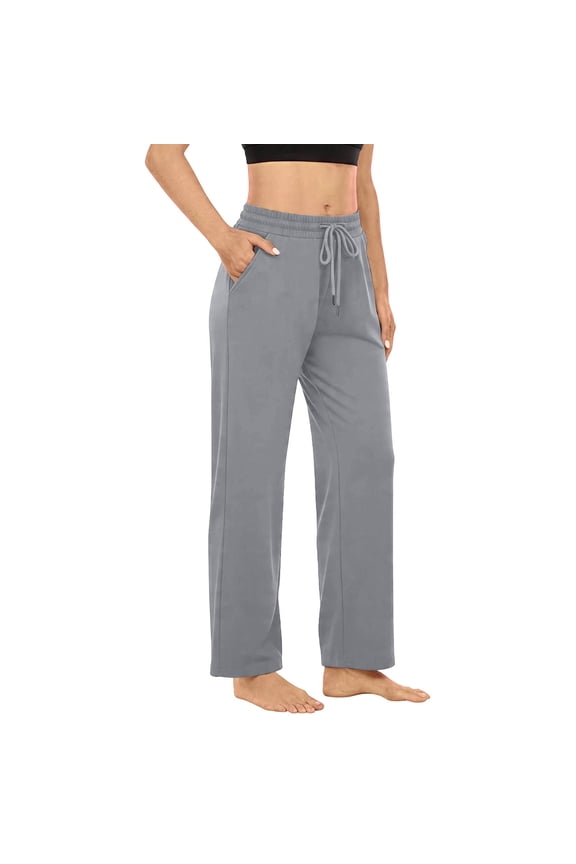 Wide Leg Pants Woman Stretch Knit Casual Lounge Pants Drawstring Athletic Work Pants with Pockets,Sizes S-3XL