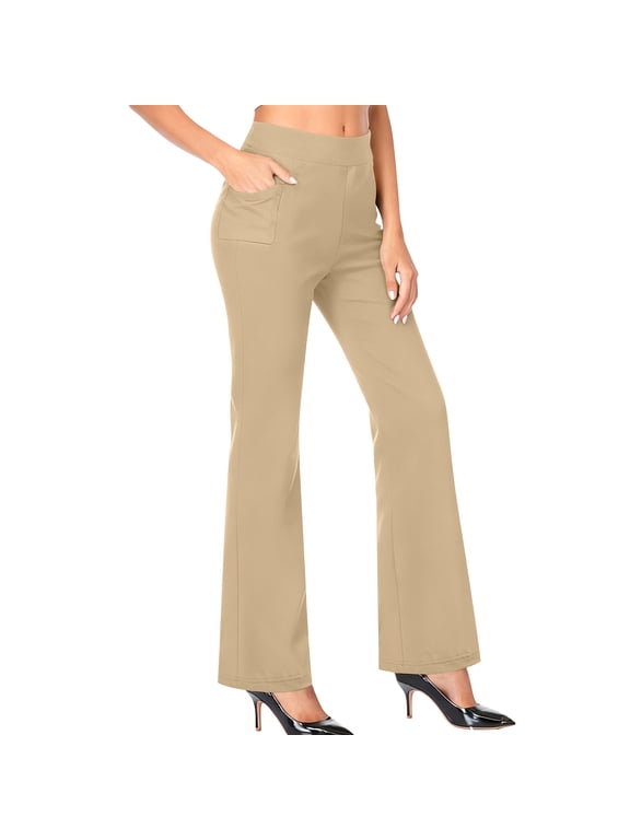 Wide Leg Pants Woman Yoga Dress Pants Stretchy Work Slacks Business Casual Straight Leg Bootcut Pull on Trousers with Pockets,Sizes S-2XL