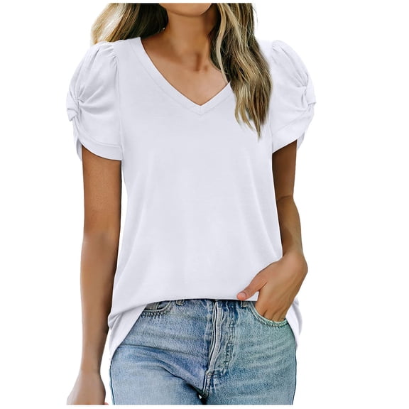 Lzobxe Women Tops Loose Casual Short Sleeve V-Neck Solid Casual,Sizes S-2XL