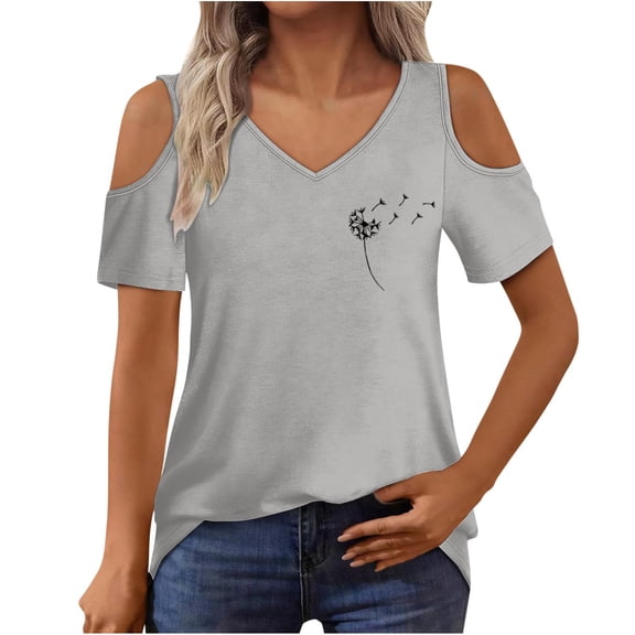 Lzobxe Women Tops Printing Blouses Short Sleeved V-Neck off Shoulder,Sizes S-2XL