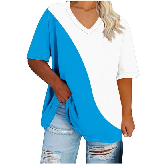 Lzobxe Women's Tops Oversized Casual V-Neck Short Sleeved Solid Summer Base Sports T-shirt,Sizes S-5XL