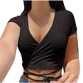 thumbnail image 1 of Lzobxe Women's Tops Sexy Sling Trap Round Neck Short Sleeve Color Tops,Sizes S-2XL, 1 of 5