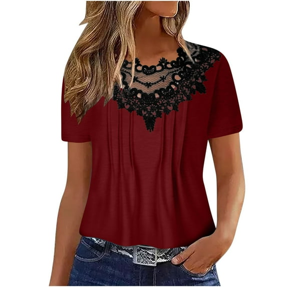 Lzobxe Women's Tops Summer Fold Printed Regular Short Sleeves Button Top,Sizes S-2XL