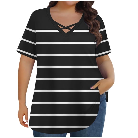 Lzobxe Women's Tops Summer Printed Plus Size Short Sleeve V-Neck Blouses,Sizes XL-5XL