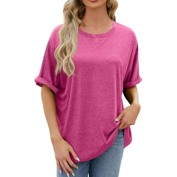 Lzobxe Women's Tops Summer Solid Color Lapel Short Sleeved Loose Button Shirt,Sizes S-5XL