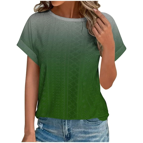 Lzobxe Women's Tops, Tees & Blouses Printed Round Neck Curved Hem Short Sleeved,Sizes S-3XL