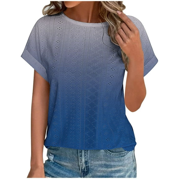 Lzobxe Women's Tops, Tees & Blouses Printed Round Neck Curved Hem Short Sleeved,Sizes S-3XL