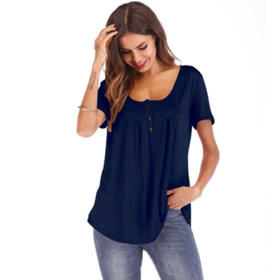 Lzobxe Women's Tops, Tees & Blouses Printed Round Neck Loose Short Sleeve Pullover Top,Sizes S-3XL