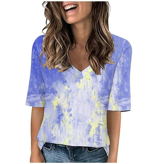Lzobxe Women's Tops Tees Casual V-Neck Loose Cute T Shirt 1/2 Sleeve,Sizes S-3XL