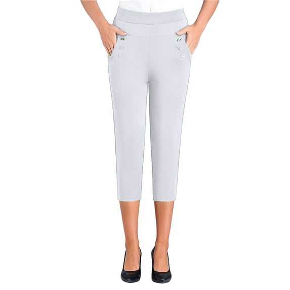 Lzobxe Womens Capri Pants Solid Color Loose-Fitting Straight-Leg with Pockets on Waistband,Size XL-5XL