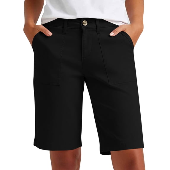 Lzobxe Womens Shorts Bermuda Long with Pockets Elastic Waisted Knee Length,Size S-3XL