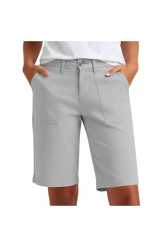 Womens Shorts Bermuda Long with Pockets Elastic Waisted Knee Length,Size S-3XL