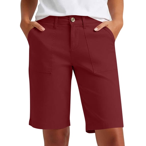 Lzobxe Womens Shorts Bermuda Long with Pockets Elastic Waisted Knee Length,Size S-3XL