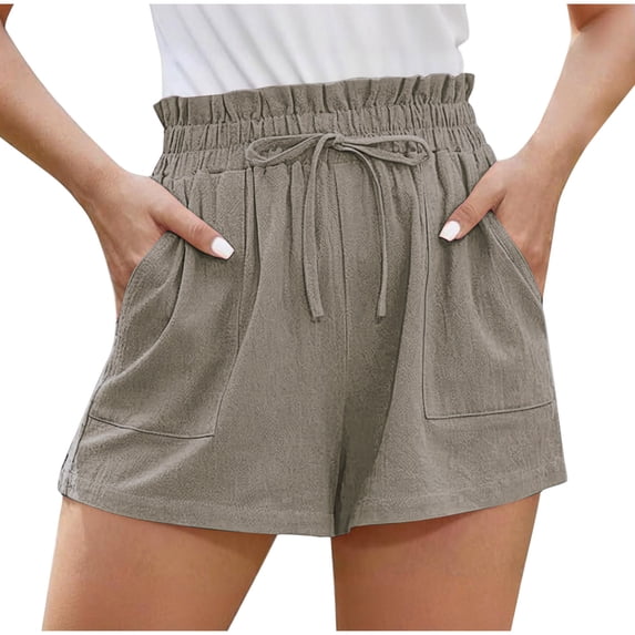 Lzobxe Womens Shorts High Waisted Elastic Drawstring Wide Leg with Pockets,Size S-2XL