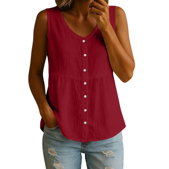 Lzobxe Womens Tank Tops Cotton Linen Button down Tank Tops Lightweight Breathable Summer Sleeveless,Size S-2XL