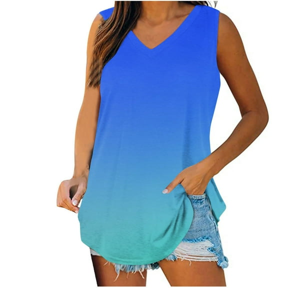 Lzobxe Womens Tank Tops Print V-Neck Casual Summer Sleeveless Tops,Sizes S-2XL