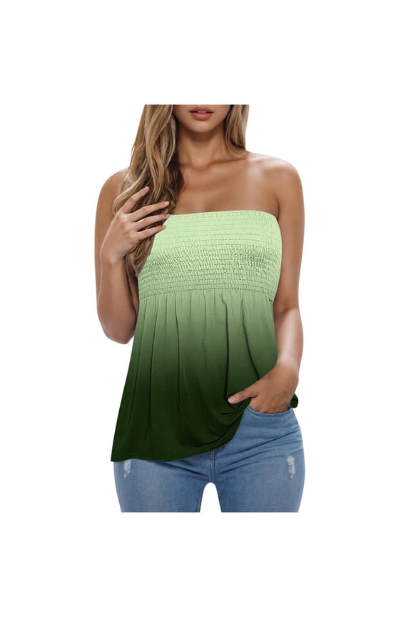 Womens Tank Tops Summer Casual Gradient Printed Pleated Strapless Bra Tank Top,Sizes S-2XL