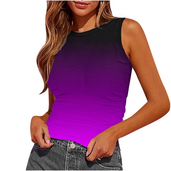 Lzobxe Womens Tank Tops Summer Sleeveless Round-Neck Slim Fitted Side Ruched Basic Printed Tees,Sizes S-2XL