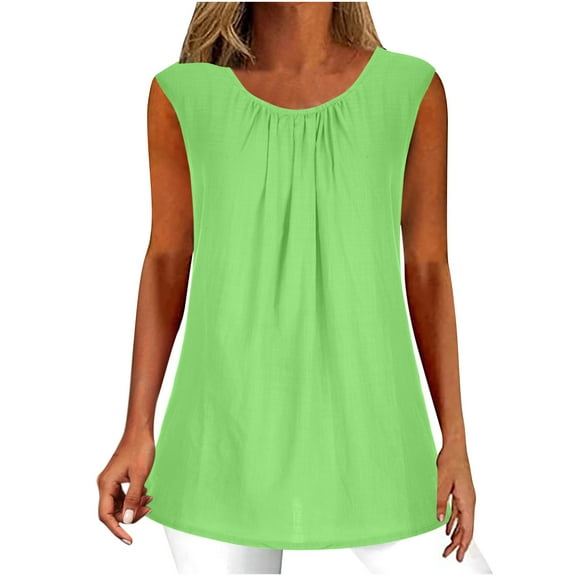 Lzobxe Womens Tank Tops Summer Solid Color Casual Loose Fits Pleated Round Neck Sleeveless Tops,Sizes S-3XL