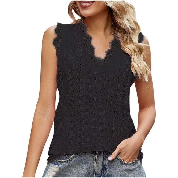 Lzobxe Womens Tank Tops Summer V-Neck Lace Patchwork Sleeveless Sexy Top,Sizes S-2XL
