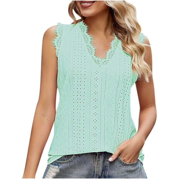 Lzobxe Womens Tank Tops Summer V-Neck Lace Patchwork Sleeveless Sexy Top,Sizes S-2XL
