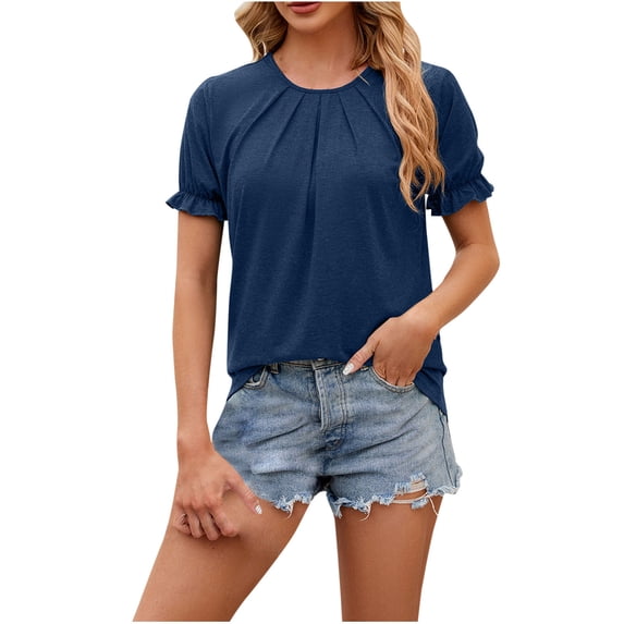 Lzobxe Womens Tops Casual Solid Color Short Sleeve Round-Neck Blouses,Sizes S-2XL
