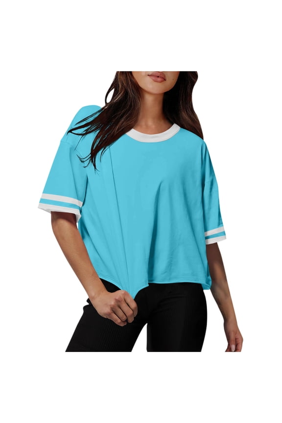 Lzobxe Womens Tops Drop Shoulder Round Neck Oversized Crop Workout Tees,Sizes S-2XL