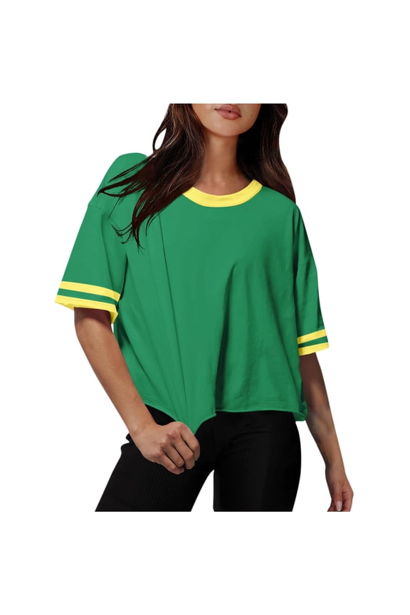 Lzobxe Womens Tops Drop Shoulder Round Neck Oversized Crop Workout Tees,Sizes S-2XL