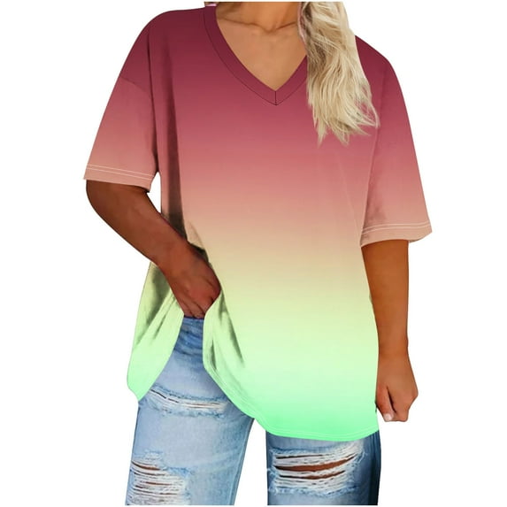 Lzobxe Womens Tops Oversized V-Neck Short Sleeved Solid Summer Base Sports T-shirt,Sizes XL-5XL