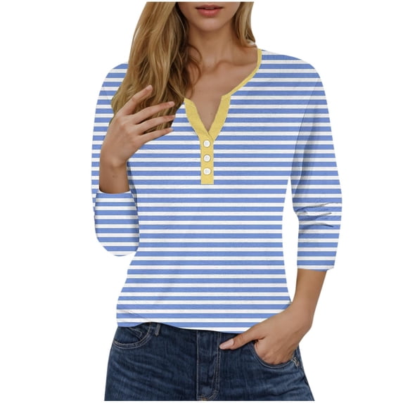 Lzobxe Womens Tops Printed Short 3/4 Sleeve Blouse Round Neck Casual,Sizes S-3XL
