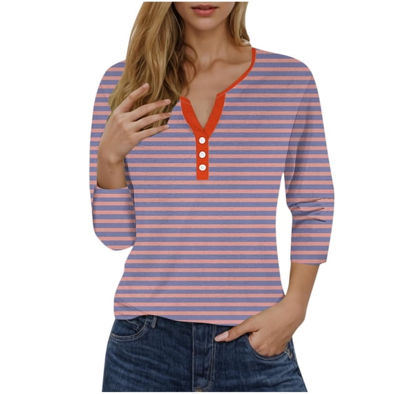 Lzobxe Womens Tops Printed Short 3/4 Sleeve Blouse Round Neck Casual,Sizes S-3XL