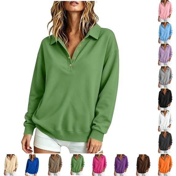 Lzobxe Sweatshirt for Women Quarter Button Fleece Top with Long Sleeves,Sizes S-2XL
