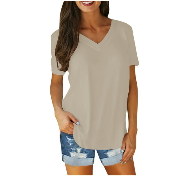 Lzobxe Womens Tops Solid Color Short Sleeve T-Shirt Blouse,Sizes S-5XL