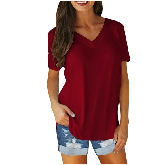 Lzobxe Womens Tops Solid Color Short Sleeve T-Shirt Blouse,Sizes S-5XL