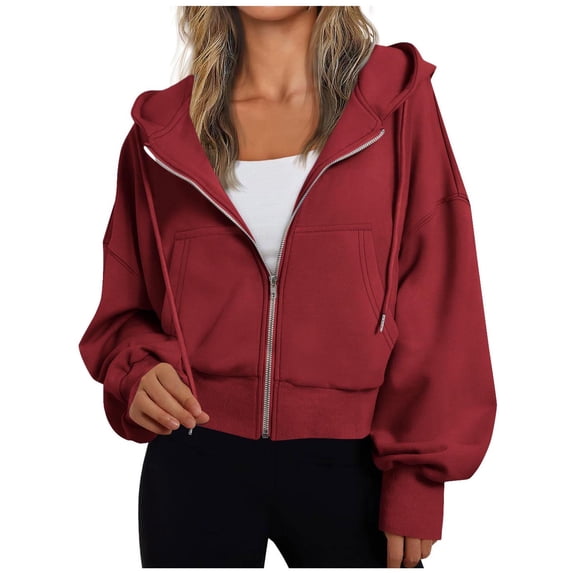 Lzobxe Zip up Hoodie Women Loose Long Sleeve Pullover Sweatshirt Fleece Jacket Coat