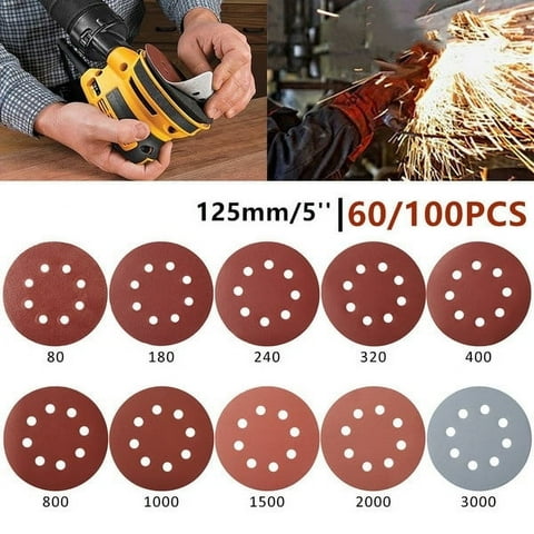 Lzvxtym 100Pcs 125mm/5'' 8 Holes Orbit Sanding Polishing Sheet Sandpaper Round Shape Sander Velcro Discs Mixed 40 to 3000 Grit Polish Pad,Dark Brown