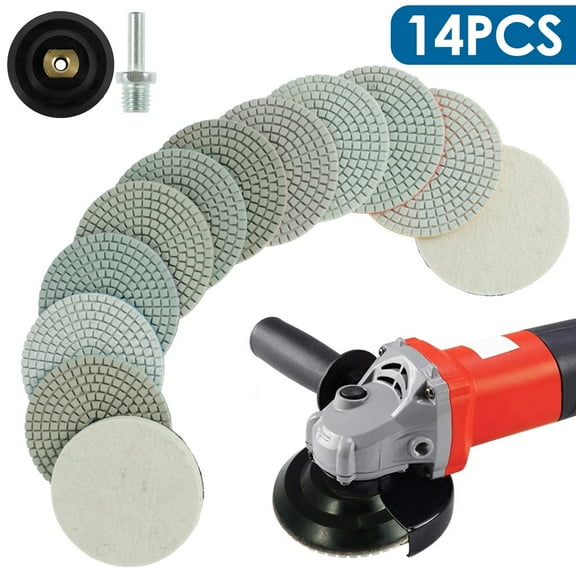 Lzvxtym 14Pcs Diamond Polishing Pads 4inch Round Diamond Sanding Pad Reusable Wet Dry Marble Granite Polishing Pads with Fine Wool Felt Pad M14 Backer Pad 50-8000 Grit