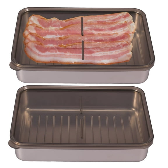 Keyohome 2 Pcs Bacon Storage Container for Refrigerator Airtight Bacon Box with Lid 304 Stainless Steel Bacon Keeper Box with Elevated Base Deli Meat Container