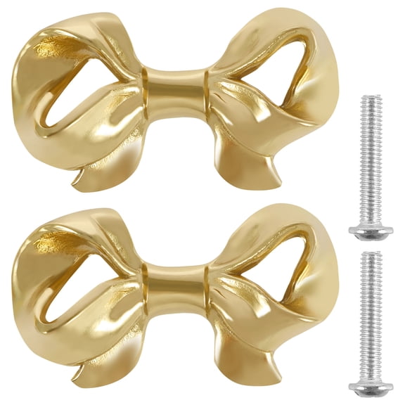 Lzvxtym 2 Pcs Bow Knobs Brass Bow Shaped Drawer Knobs Decorative Bow Pull Handles Beautiful Bow Dresser Knobs for Home Office Cabinet Closet Wardrobe Cupboard
