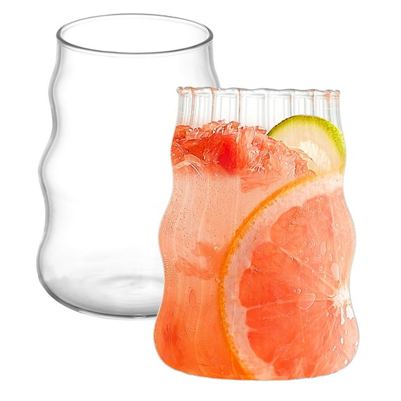 Lzvxtym 2 Pcs Glass Cup Clear Drinking Glassware Includes Vertical Stripe and Glossy Style 17oz Iced Coffee Glasses without Straws