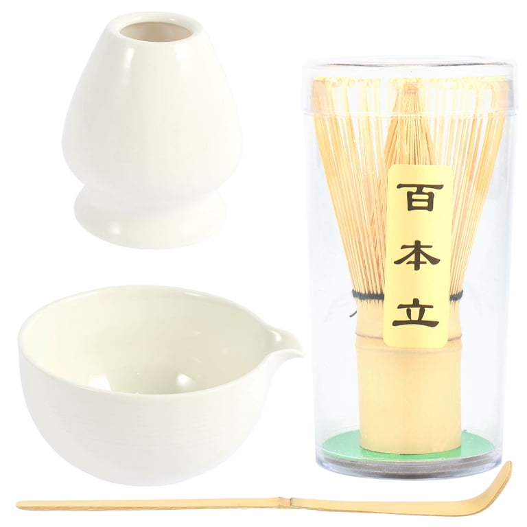 4-Piece Matcha Whisk Set - Ceramic Bowl & Holder With Bamboo Whisk & Scoop For Traditional Tea