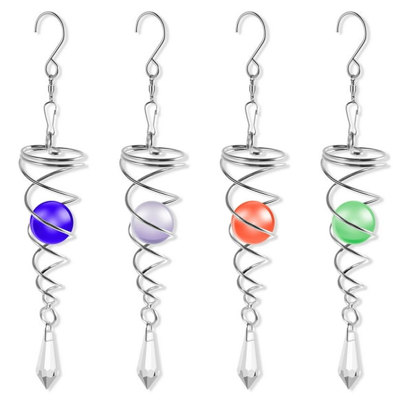 Lzvxtym 4Pcs Gazing Ball with Hook Spiral Tail Decorative Wind Spinner Stabilizer Hanging Gazing Ball Spinner Soothing Ball Spiral Wind Spinner for Indoor Outdoor Decoration Gardens Home