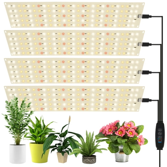 Lzvxtym 4Pcs Grow Light Ultra-Thin Panel Full Spectrum Grow Light Adjustable Brightness Plant Grow Lamp Easy to Install Grow Light Lamp 20W Plant Light with 24H Cycle and 3H/9H/12H Timer