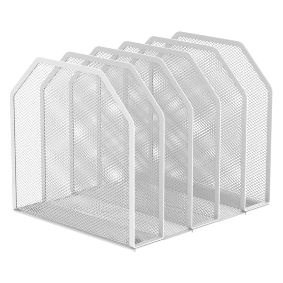 Lzvxtym 5 Section Metal Vertical Desktop Organizer Sturdy Desk File Organizer Adjustable Mesh File Folder Stand Sorter for Home,White