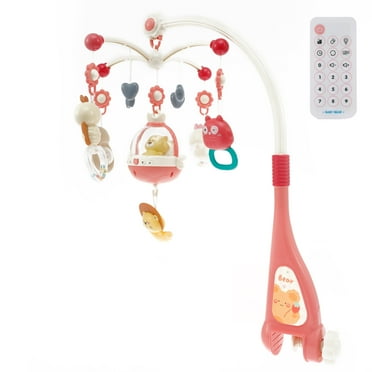 Lzvxtym Baby Crib Mobile,Mobile for Crib,Baby Crib Toys with Music and Night Light,Hanging Rotating Rattles with Remote Control for Newborn Infant,Unisex,Pink,22.4" x 20.8"
