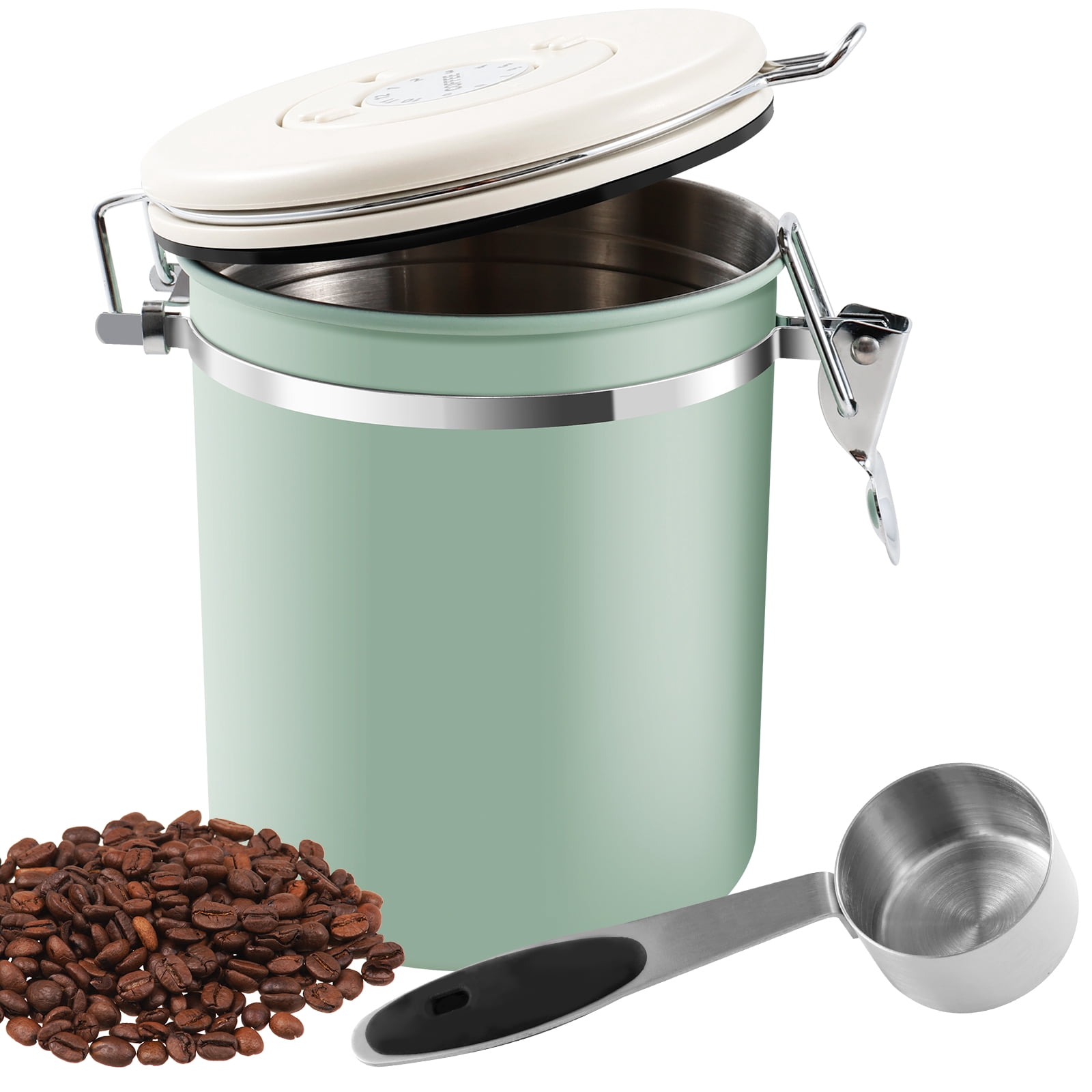 Stainless Steel Coffee Canister With Date Tracker & Spoon - 1.8L Airtight Container For Coffee Beans, Tea, Sugar & More - View #4