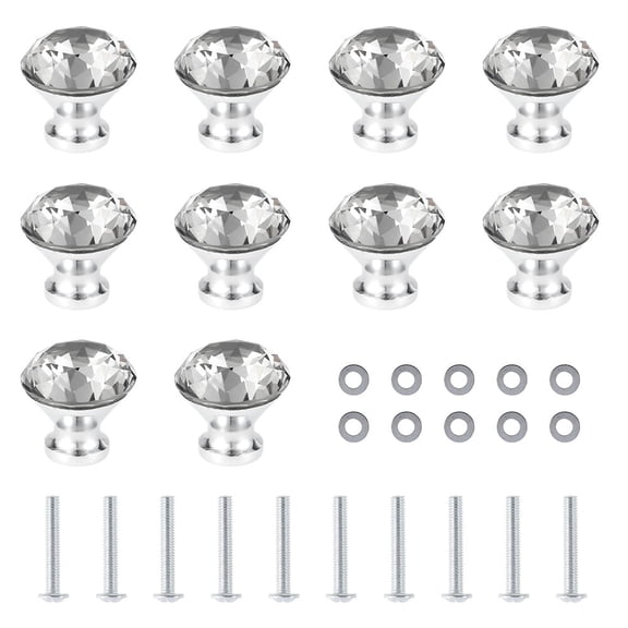 Lzvxtym Crystal Glass Diamond Door Knobs Pull Handle Furniture Decorative Pulls Knobs with Screws for Home Office Kitchen Dresser Drawer Cabinet Cupboard Wardrobe