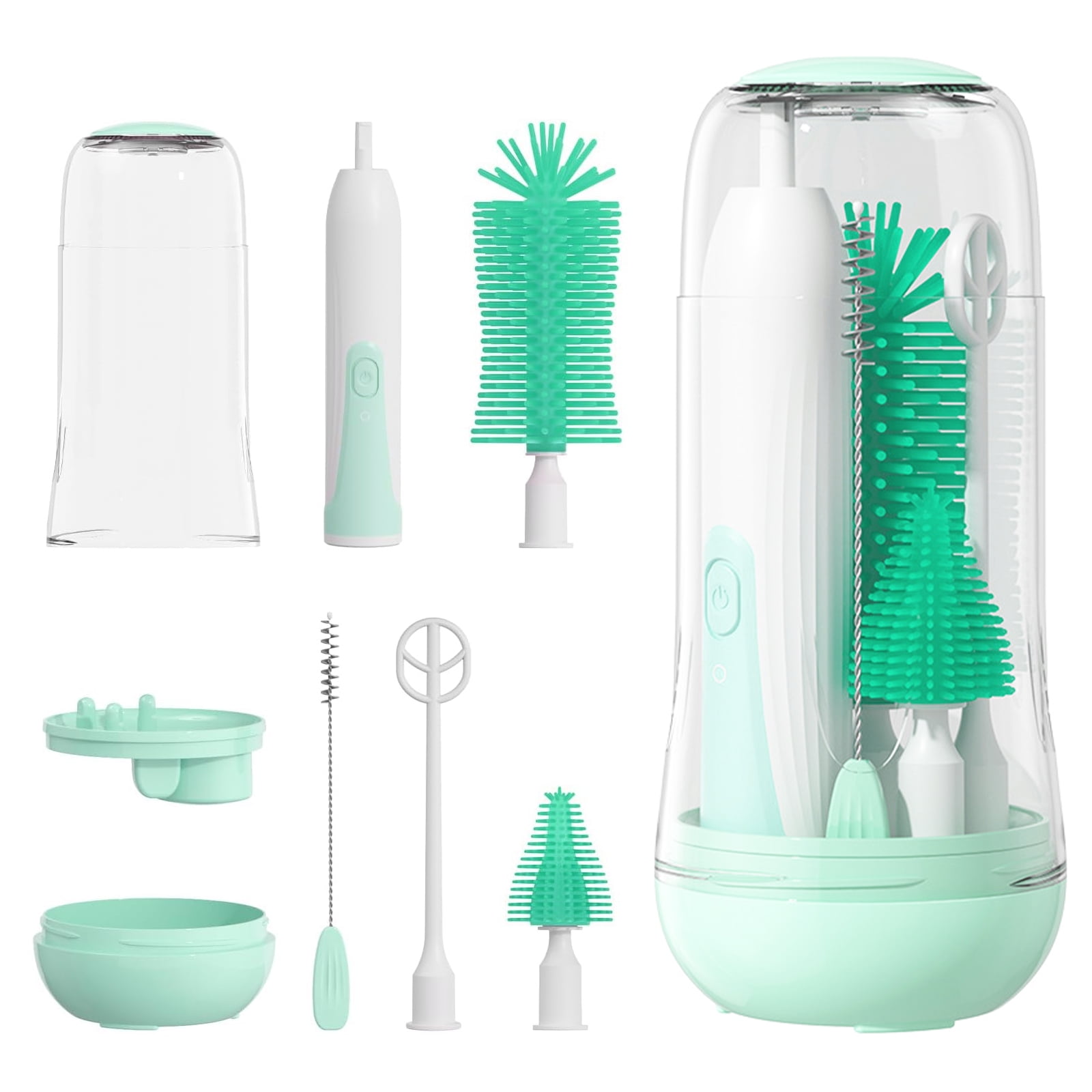 Keyohome Electric Baby Bottle Brush Set, Baby Bottle Brush Cleaner with Silicone Nipple and Straw Brush,White