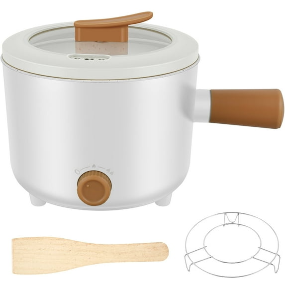 Keyohome Electric Hot Pot, Non-Stick Ramen Noodles Cooker, 1.8L Mini Pot with Power Adjustment, Beige
